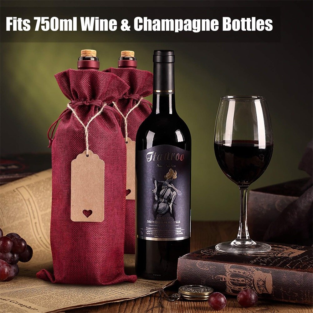 Drawstring Burlap Wine Bags (12pcs)