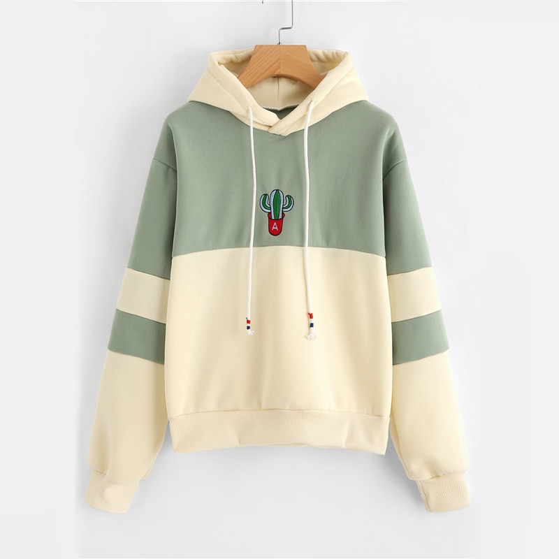 Drawstring Cool Hoodies Cactus Embroidered Drawstring Cool Hoodies Cactus Embroidered
