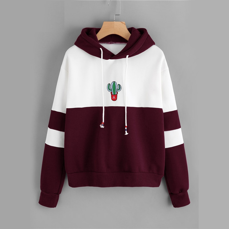 Drawstring Cool Hoodies Cactus Embroidered Drawstring Cool Hoodies Cactus Embroidered
