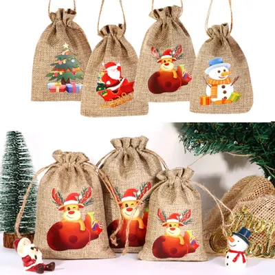 Drawstring Design Jute Christmas Bag