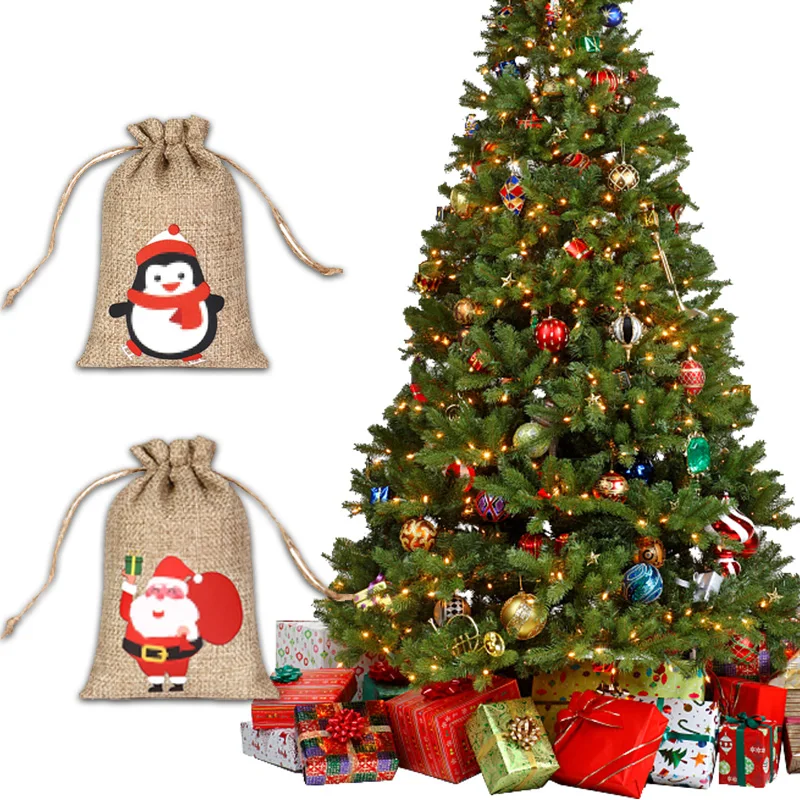 Drawstring Design Jute Christmas Bag