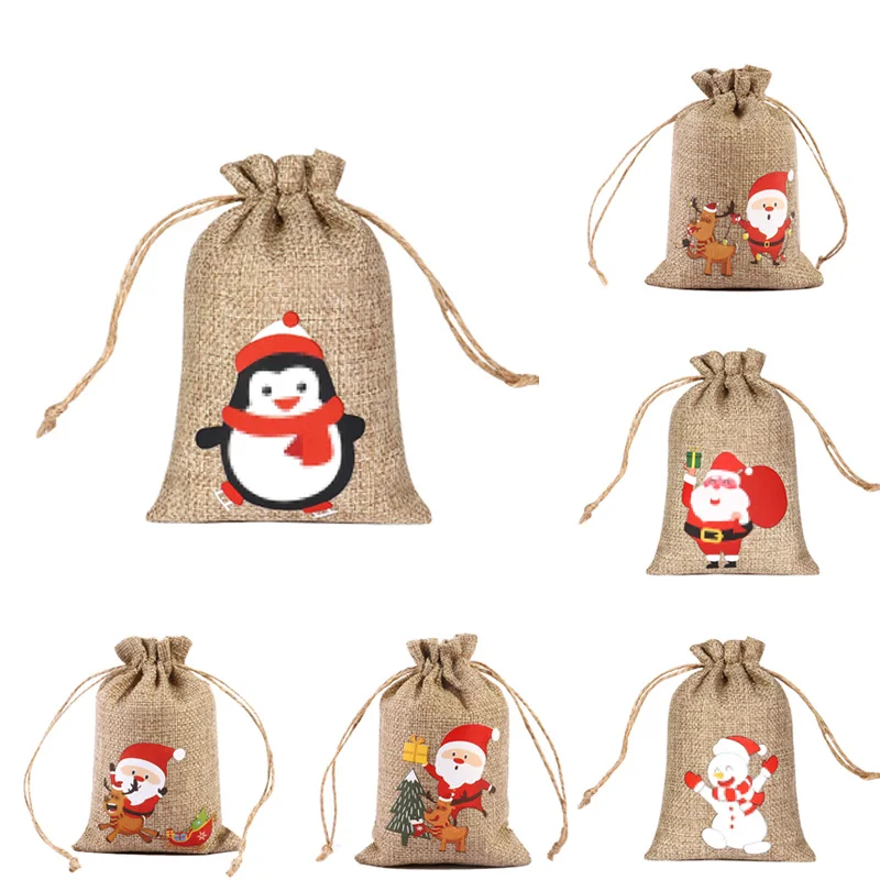 Drawstring Design Jute Christmas Bag