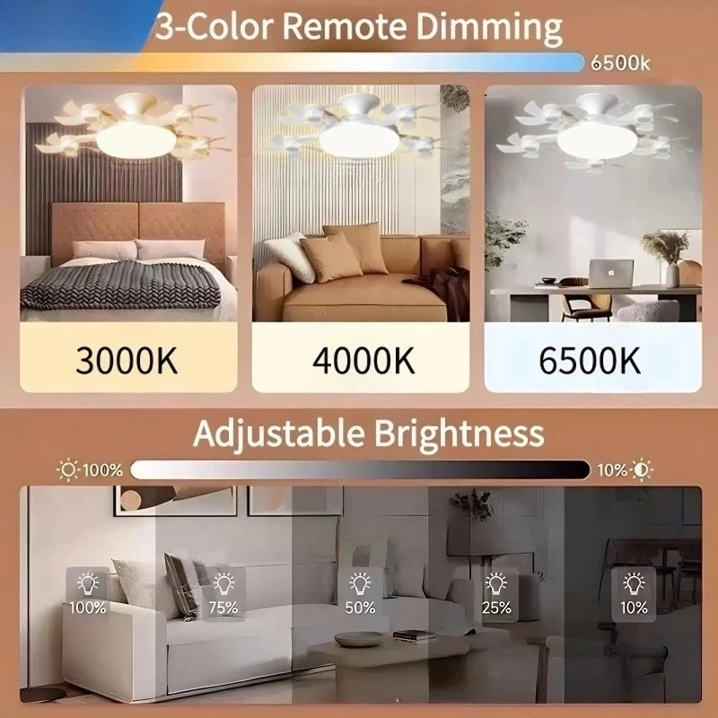 Drone Design Silent Ceiling Fan Light E27 Base Remote Controlled Dimmable 3 Color LED Ceiling Fanlight for Living Room Drone Design Silent Ceiling Fan Light E27 Base Remote Controlled Dimmable 3 Color LED Ceiling Fanlight for Living Room