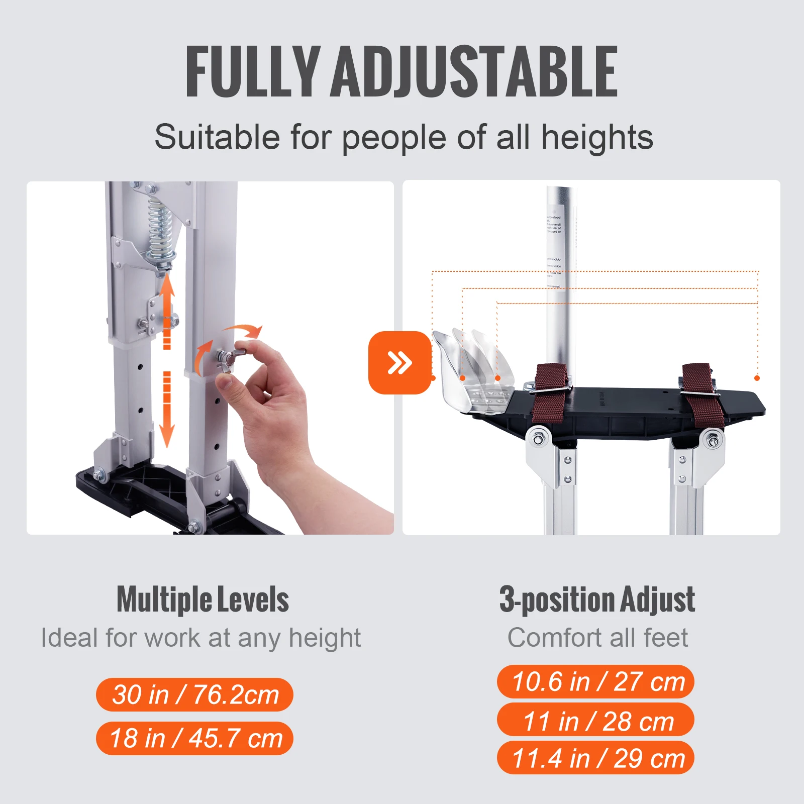 Drywall Stilts 18”-30” or 36”-50” Adjustable Aluminum Tool Stilts with Protective Knee Pads Non-Slip Work Stilts for Drywall Stilts 18”-30” or 36”-50” Adjustable Aluminum Tool Stilts with Protective Knee Pads Non-Slip Work Stilts for