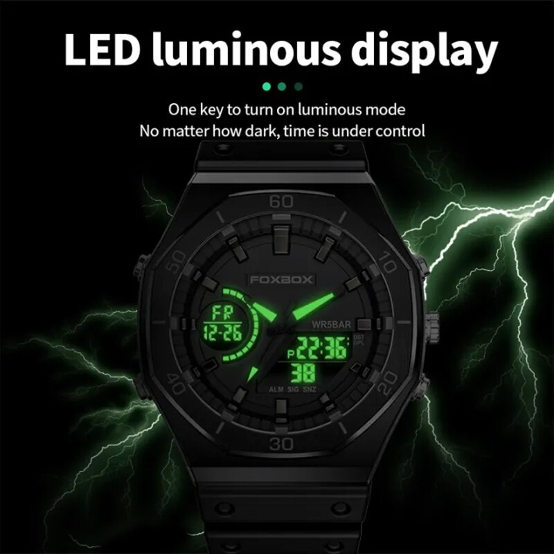 Dual Display Watch For Men Casual Sports Chronograph Quartz Big Dial Wrist Watch Silicone Waterproof Digital Clock Dual Display Watch For Men Casual Sports Chronograph Quartz Big Dial Wrist Watch Silicone Waterproof Digital Clock