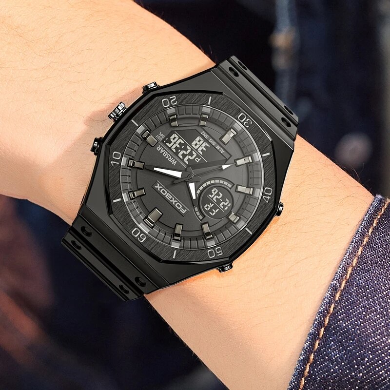Dual Display Watch For Men Casual Sports Chronograph Quartz Big Dial Wrist Watch Silicone Waterproof Digital Clock Dual Display Watch For Men Casual Sports Chronograph Quartz Big Dial Wrist Watch Silicone Waterproof Digital Clock