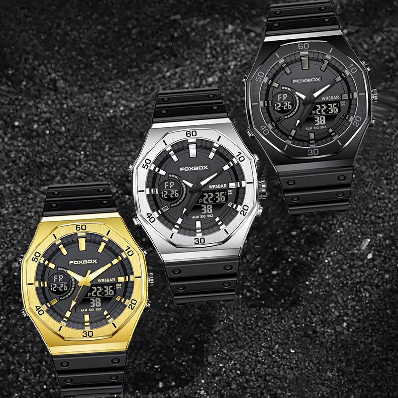 Dual Display Watch For Men Casual Sports Chronograph Quartz Big Dial Wrist Watch Silicone Waterproof Digital Clock Dual Display Watch For Men Casual Sports Chronograph Quartz Big Dial Wrist Watch Silicone Waterproof Digital Clock
