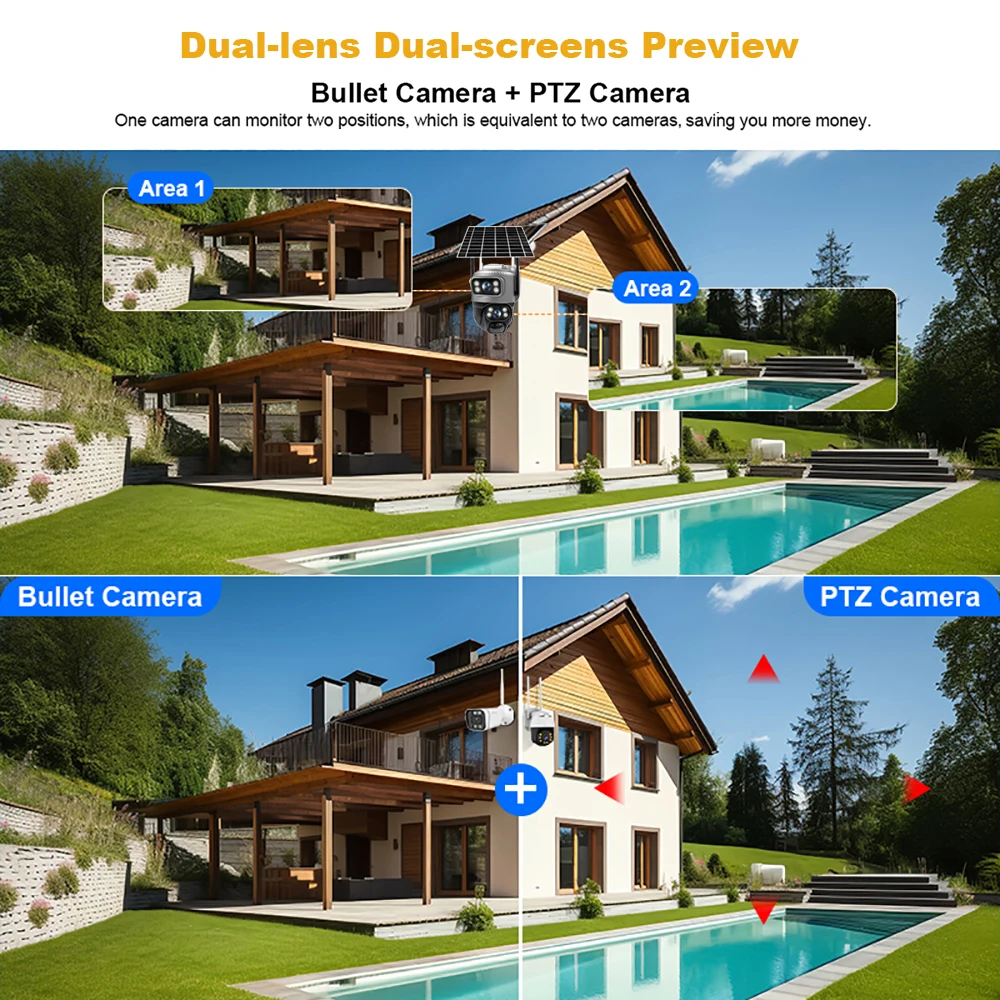 Dual Lens 4G Camera Solar PIR Human Detection Night Vision Waterproof Security Video IP Camara 8MP 4K Battery CCTV Dual Lens 4G Camera Solar PIR Human Detection Night Vision Waterproof Security Video IP Camara 8MP 4K Battery CCTV