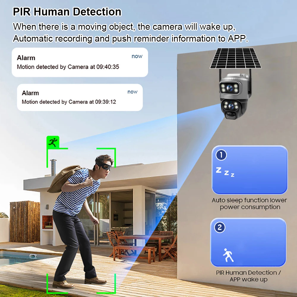Dual Lens 4G Camera Solar PIR Human Detection Night Vision Waterproof Security Video IP Camara 8MP 4K Battery CCTV Dual Lens 4G Camera Solar PIR Human Detection Night Vision Waterproof Security Video IP Camara 8MP 4K Battery CCTV