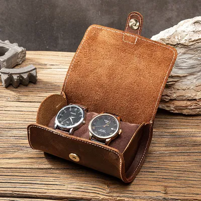 Dual Slot Genuine Leather Watch Case