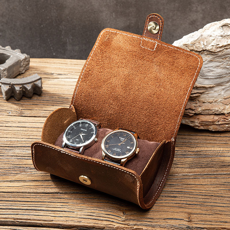 Dual Slot Genuine Leather Watch Case