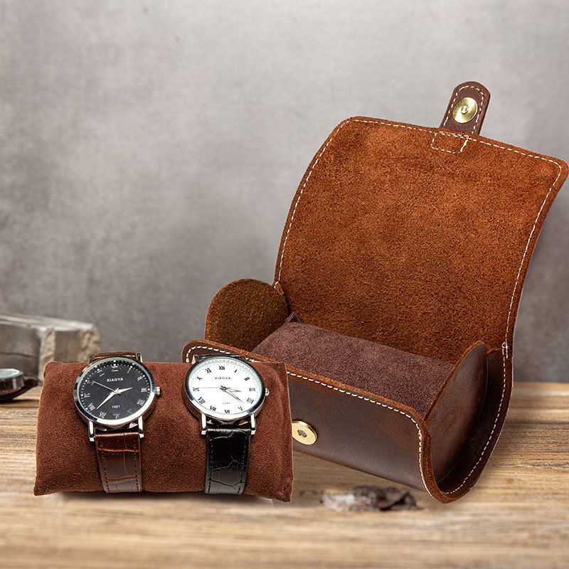 Dual Slot Genuine Leather Watch Case