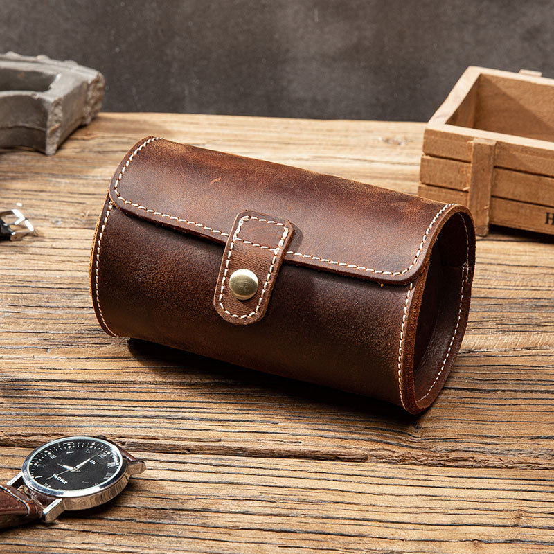 Dual Slot Genuine Leather Watch Case