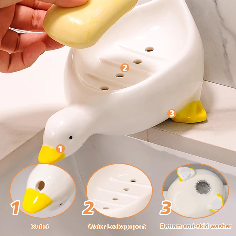 Duck Soap Dish Cartoon Soap Dish Duck Shape Soap Box Drainable Soap Holder Soap Container Soap Dish For Tray Bathroom