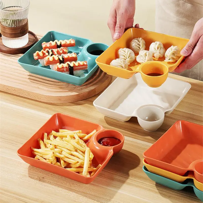 Dumpling Plate with Sauce Container Portion