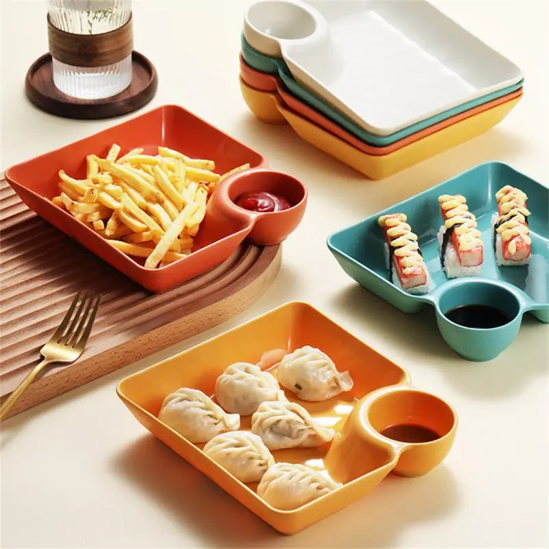 Dumpling Plate with Sauce Container Portion