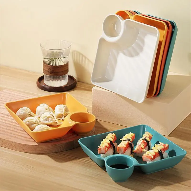 Dumpling Plate with Sauce Container Portion
