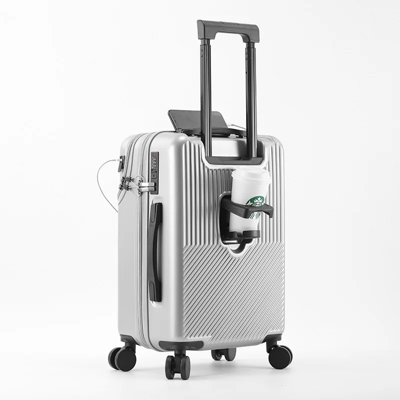 Durable Luggage Sets Suitcase Front Open TSA Lock USB Slient Spinner Wheel Charging Men Carry-On Travel