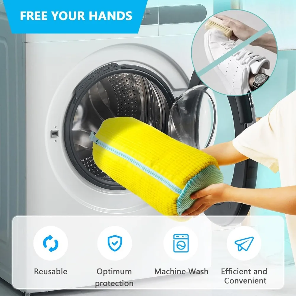 Durable Shoe Washing Machine Bag for All Shoe Types-Yellow with Blue Zipper,Ideal for Sneakers and Casual Shoes,Laundry Durable Shoe Washing Machine Bag for All Shoe Types-Yellow with Blue Zipper,Ideal for Sneakers and Casual Shoes,Laundry