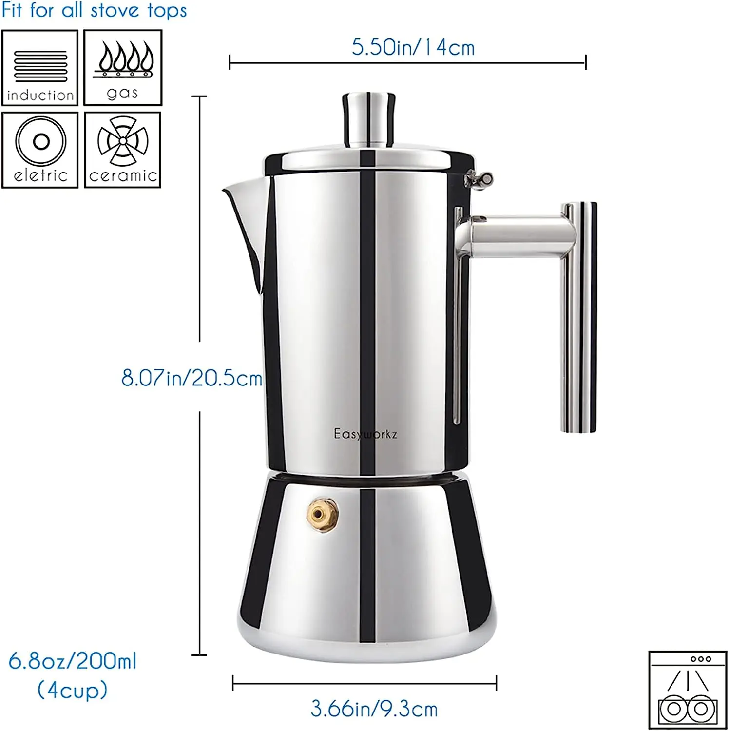 Easyworkz Diego Stovetop Espresso Maker Stainless Steel Italian Coffee Machine Maker 4Cup 6.8 oz Induction Moka Pot Easyworkz Diego Stovetop Espresso Maker Stainless Steel Italian Coffee Machine Maker 4Cup 6.8 oz Induction Moka Pot