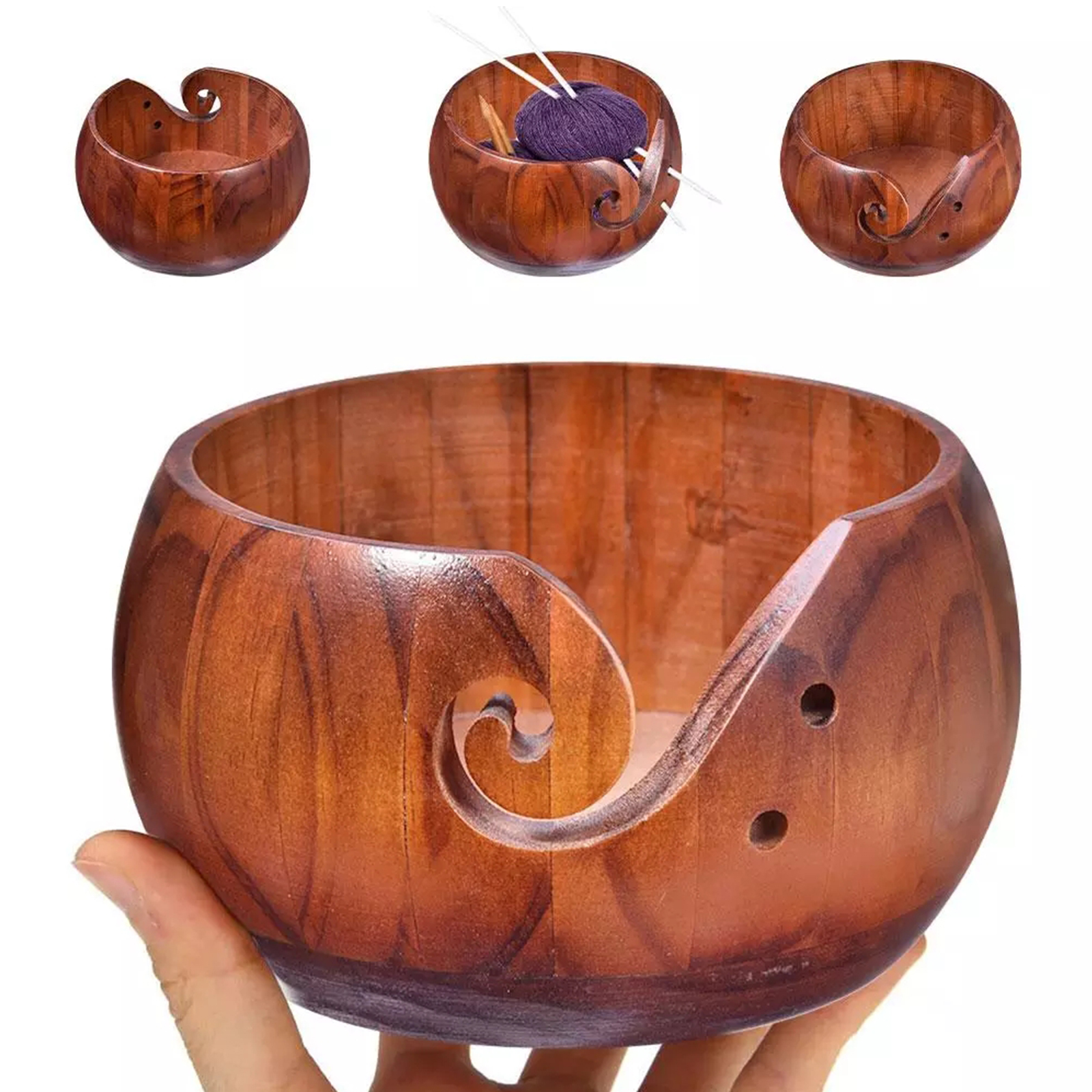 Eco Friendly Natural Wood Yarn Bowl