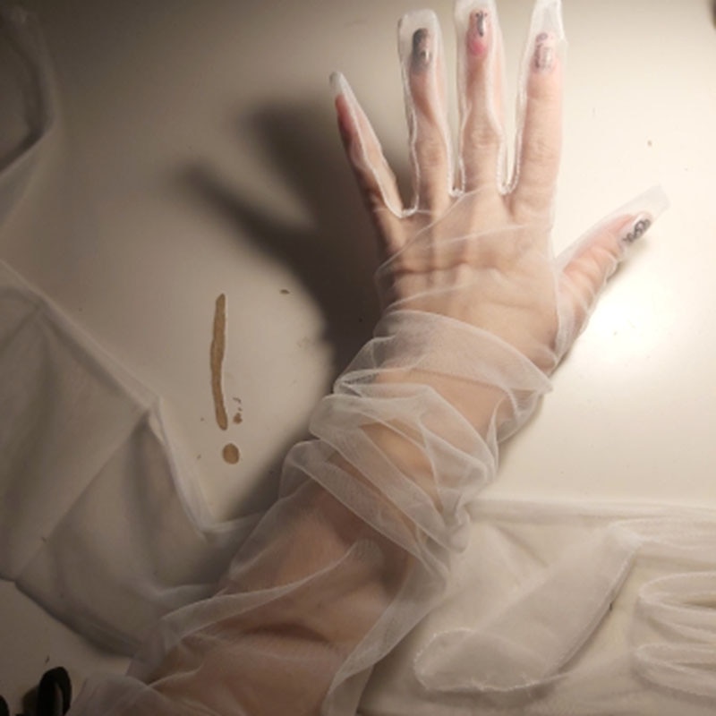 Elbow Length Tulle Sheer Mesh Gloves