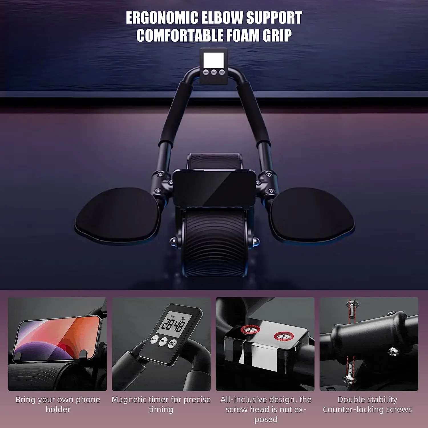 Elbow Support Automatic Rebound Abdominal Wheel Core Muscle Ab Trainer with Counter Display Fitness Exercise Wheel Elbow Support Automatic Rebound Abdominal Wheel Core Muscle Ab Trainer with Counter Display Fitness Exercise Wheel