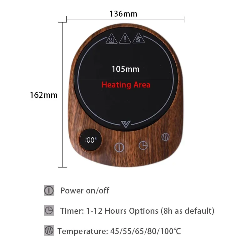 Electric Beverage Heating Plate 200W Smart Milk Tea Coffee Cup Mug Warmer for Desk 5 Temperatures with Timer Automatic