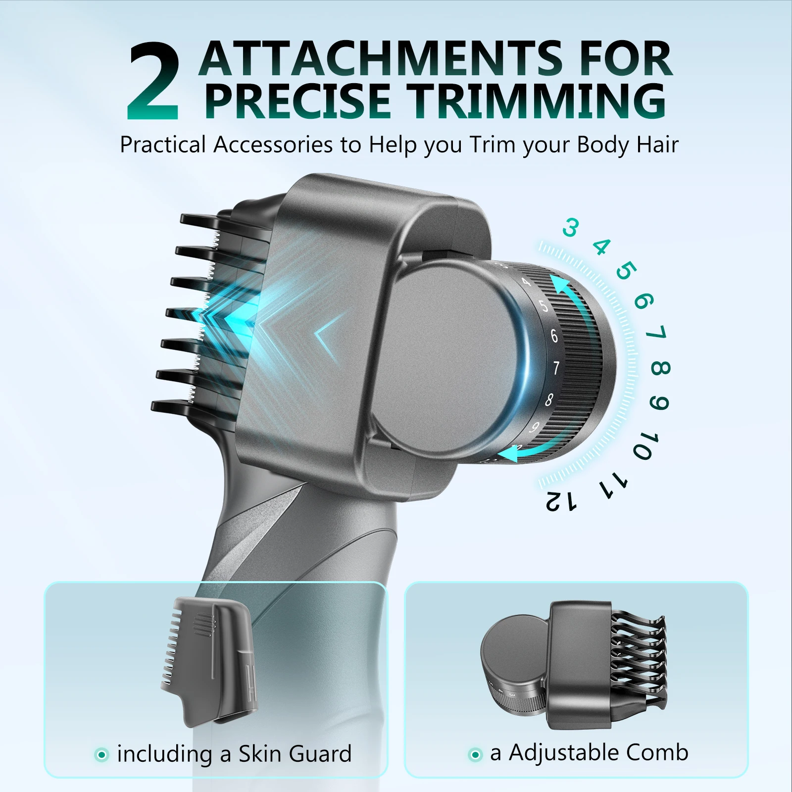Electric Body Hair Tirmmer for Men Groomer Clipper IPX5 Waterproof Groin Pubic Hair Trimmer with 2 Attachments Barber