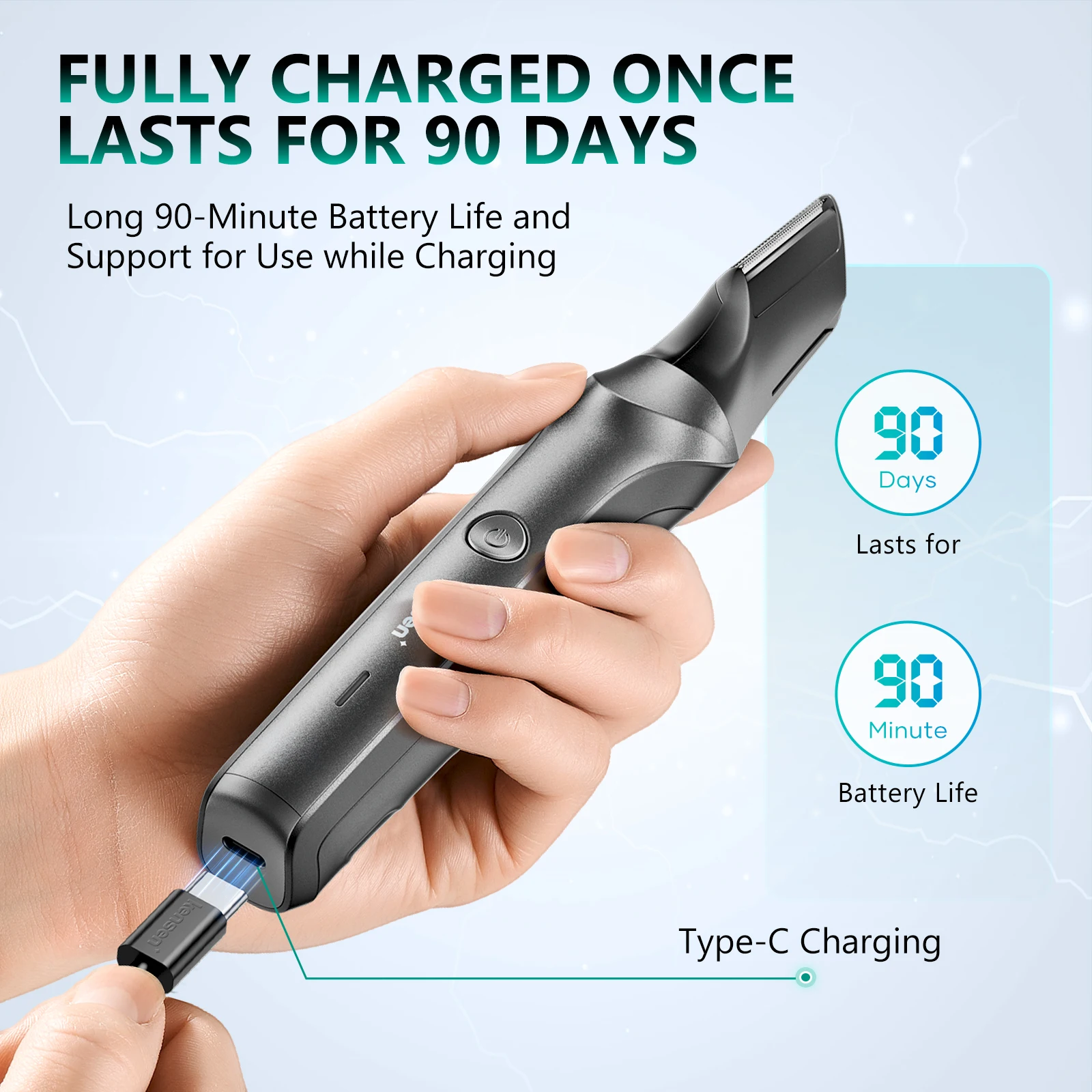 Electric Body Hair Tirmmer for Men Groomer Clipper IPX5 Waterproof Groin Pubic Hair Trimmer with 2 Attachments Barber