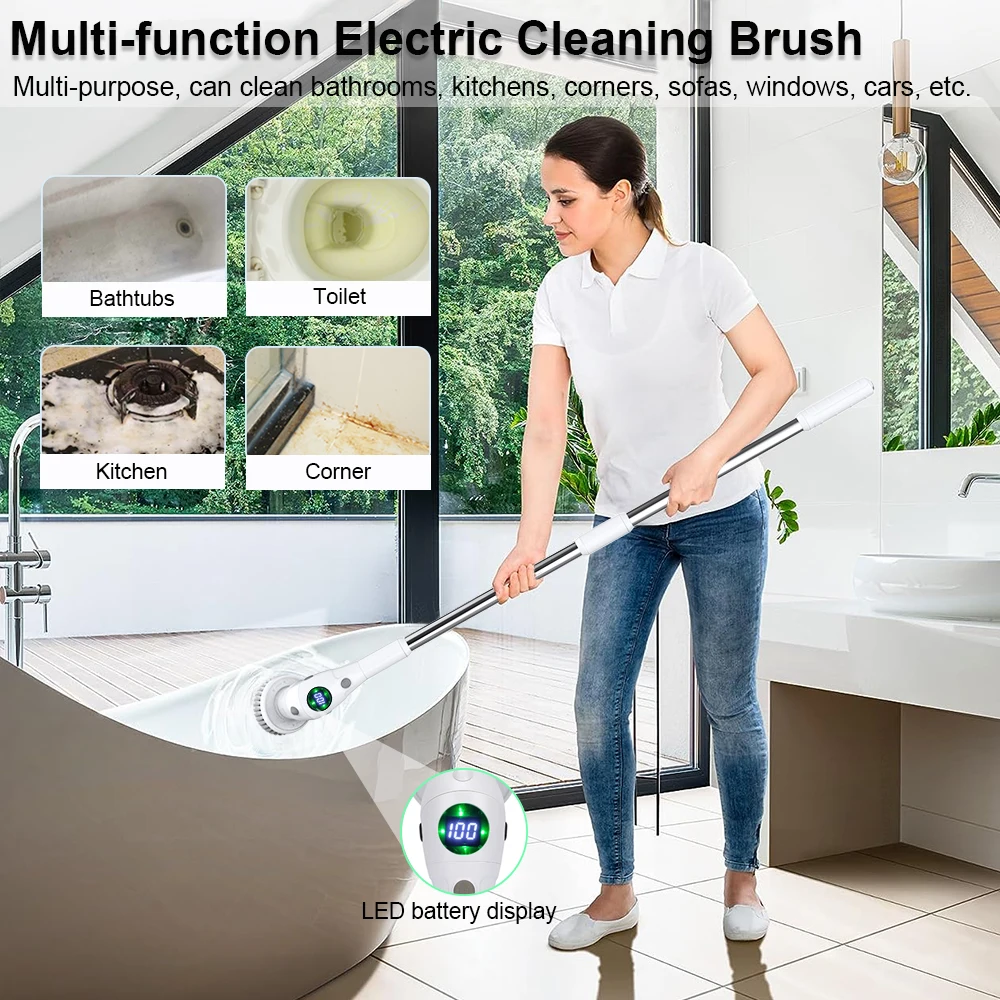 Electric Cleaning Brush 8 in 1 Multifunctional Household Wireless Rotatable Cleaning Brush For Bathroom Kitchen Windows