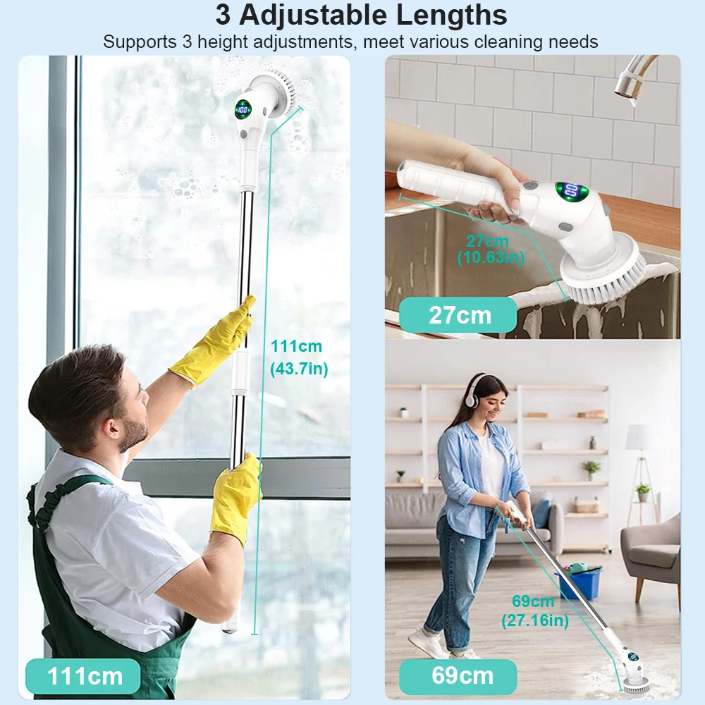 Electric Cleaning Brush 8 in 1 Multifunctional Household Wireless Rotatable Cleaning Brush For Bathroom Kitchen Windows