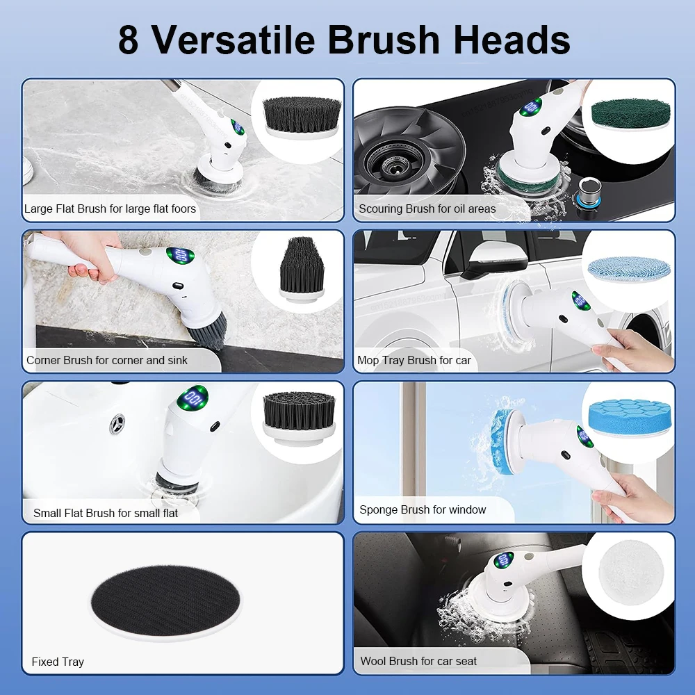 Electric Cleaning Brush 8 in 1 Multifunctional Household Wireless Rotatable Cleaning Brush For Bathroom Kitchen Windows