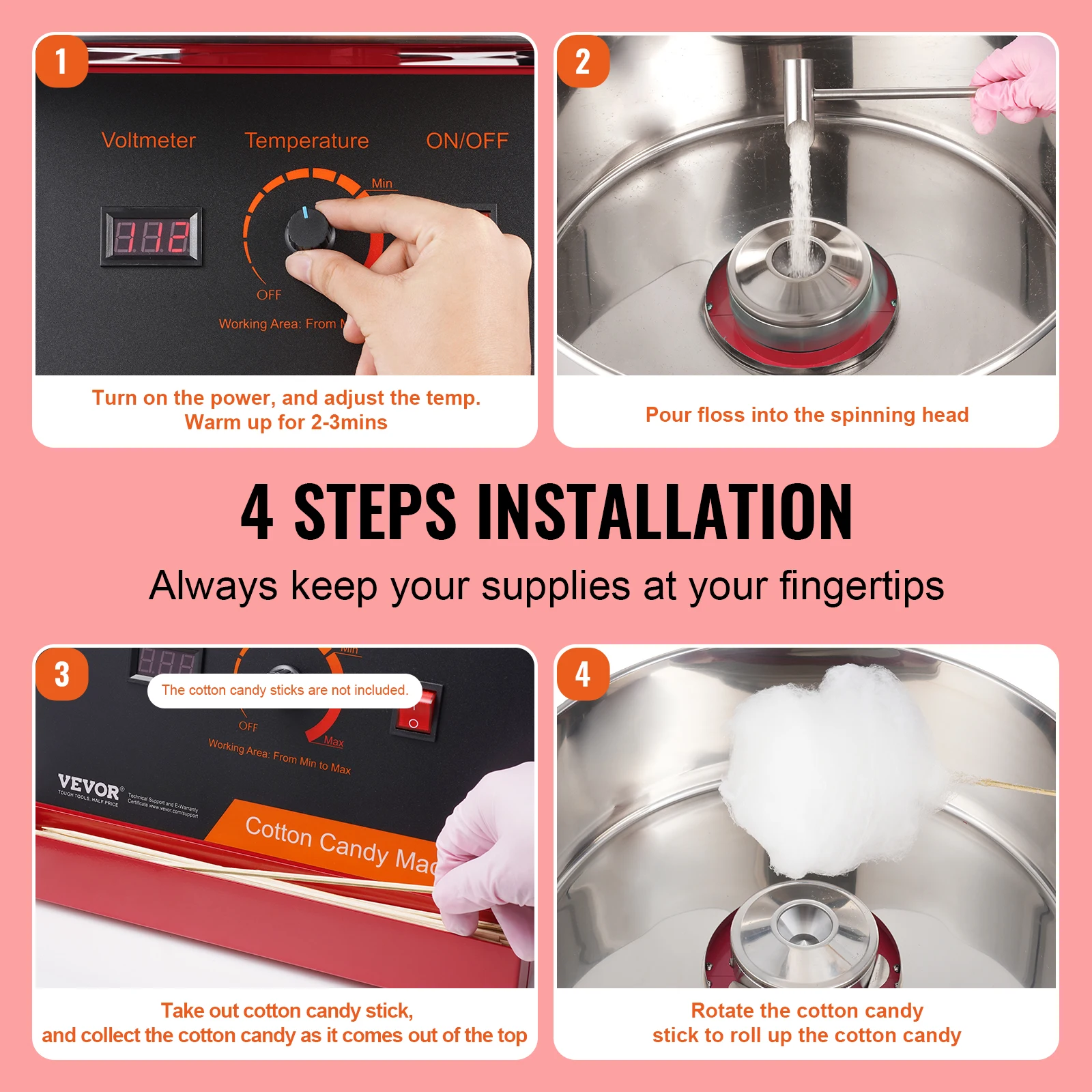 Electric Cotton Candy Machine Candy Floss Maker Commercial Cotton Candy Machine Stainless Steel Bowl and Sugar Scoop Electric Cotton Candy Machine Candy Floss Maker Commercial Cotton Candy Machine Stainless Steel Bowl and Sugar Scoop