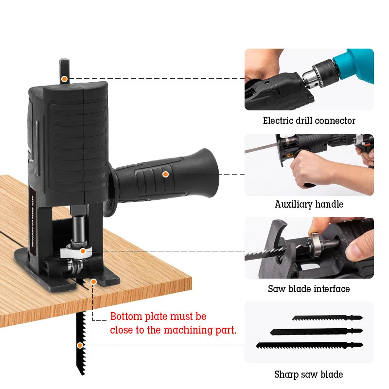 Electric Drill Modified To Reciprocating Saw Adapter Screwdriver Conversion Head for Wood Metal Cutting Tool with Saw Electric Drill Modified To Reciprocating Saw Adapter Screwdriver Conversion Head for Wood Metal Cutting Tool with Saw
