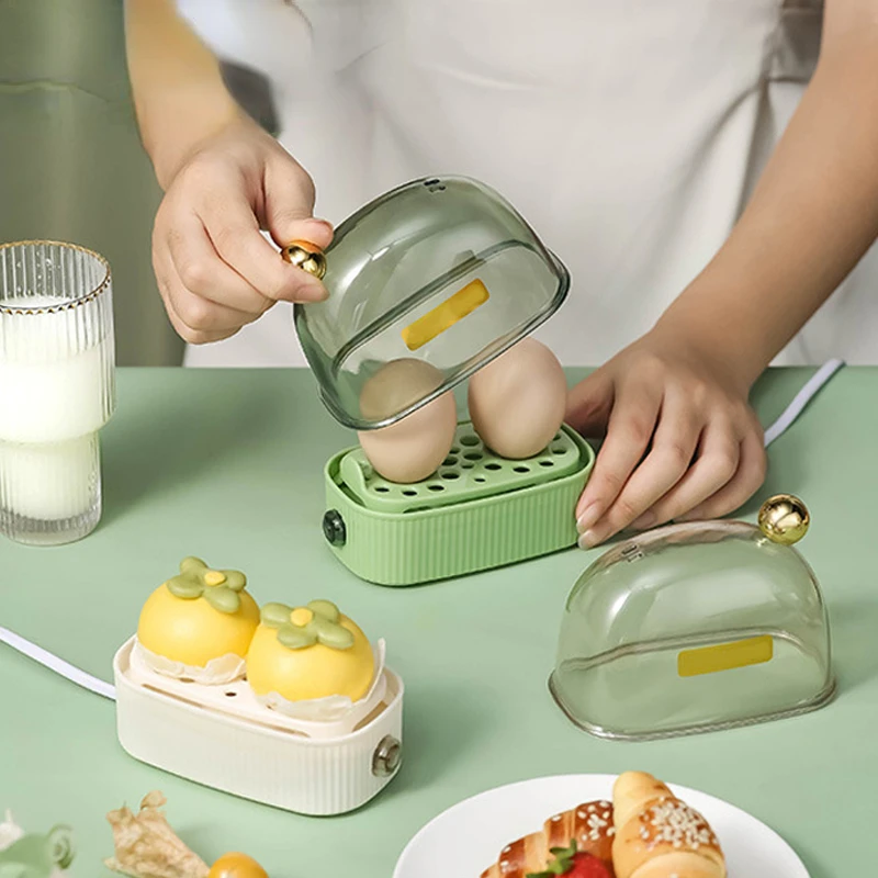 Electric Egg Boiler Poacher Automatic Power Off Mini Breakfast Machine Egg Cookers 2 Eggs Portable Food Steamer