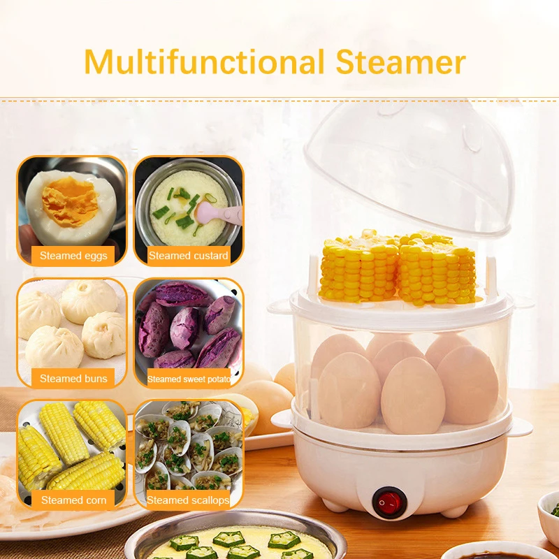 Electric Egg Cooker Double Multifunction Layers Egg Boiler Corn Milk Rapid Breakfast Cooking Egg Steamer Appliances