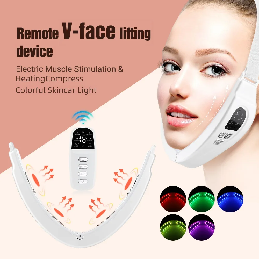 Electric Face Slimming Device Double Chin V Shape Lift Belt 5 Color Light Hot Compress Face Vibrate Massager With