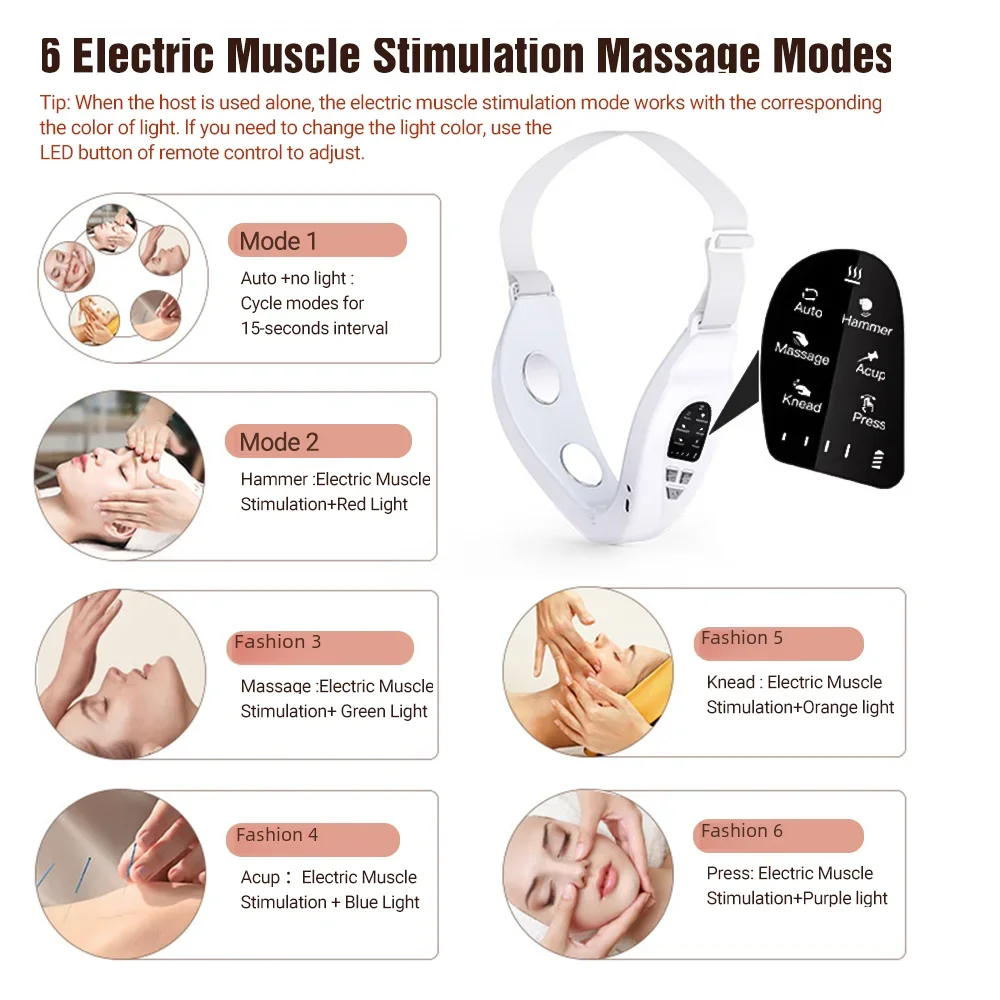 Electric Face Slimming Device Double Chin V Shape Lift Belt 5 Color Light Hot Compress Face Vibrate Massager With