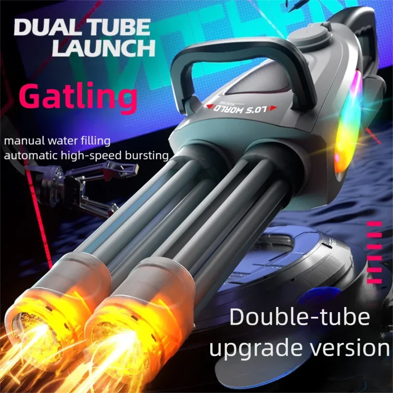 Electric Gatling Water Gun Toy With Rotating Gun Barrel Lights Big Capacity Water Pistol Spray Blaster Pool Toys for