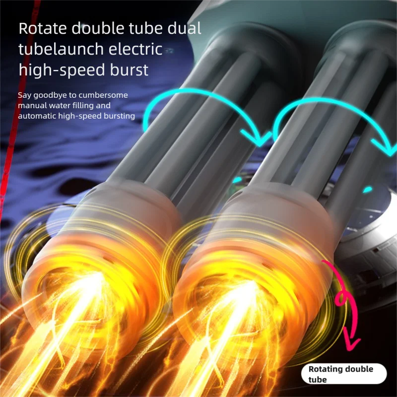 Electric Gatling Water Gun Toy With Rotating Gun Barrel Lights Big Capacity Water Pistol Spray Blaster Pool Toys for