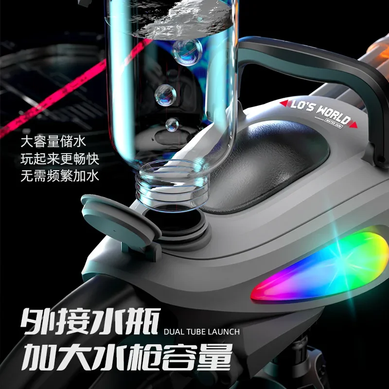Electric Gatling Water Gun Toy With Rotating Gun Barrel Lights Big Capacity Water Pistol Spray Blaster Pool Toys for