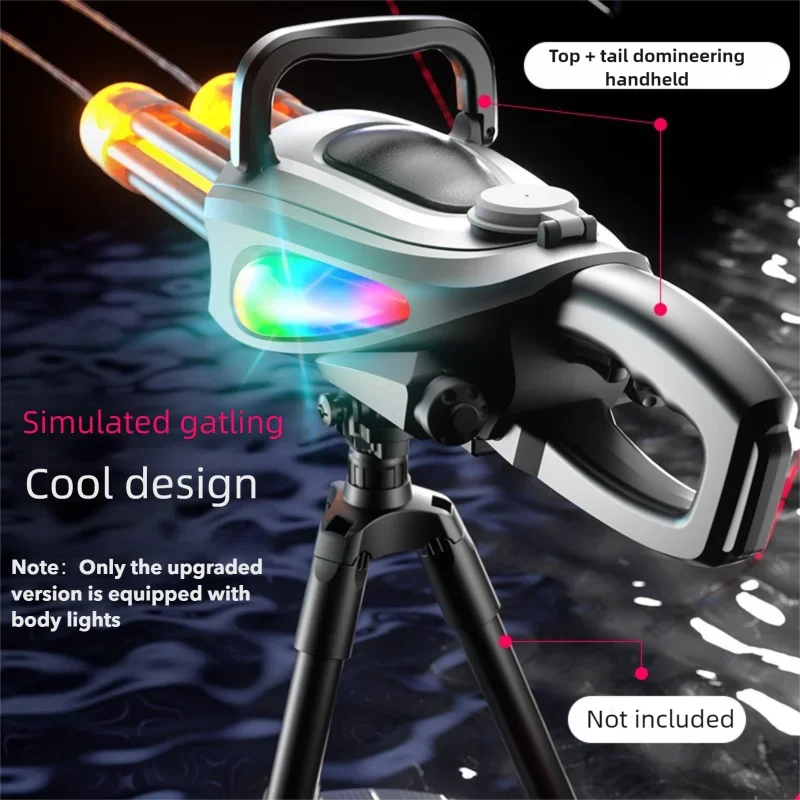 Electric Gatling Water Gun Toy With Rotating Gun Barrel Lights Big Capacity Water Pistol Spray Blaster Pool Toys for