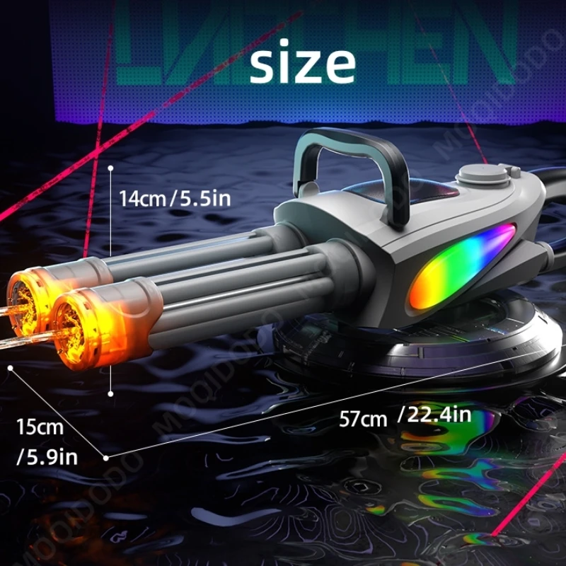 Electric Gatling Water Gun Toy With Rotating Gun Barrel Lights Big Capacity Water Pistol Spray Blaster Pool Toys for