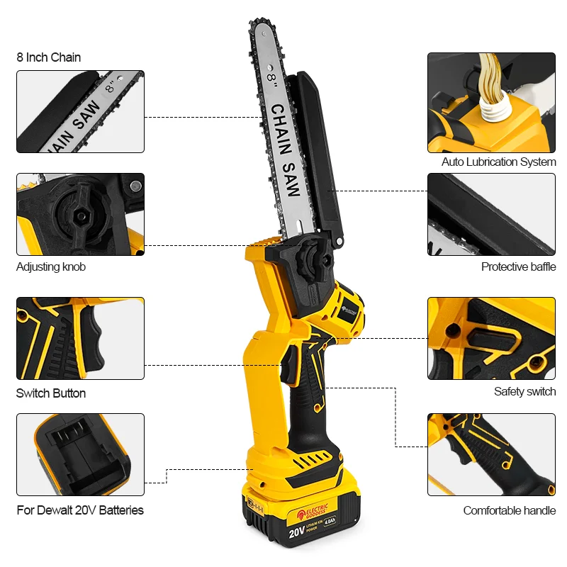 Electric Goddess Brushless 8in Wood Chain Saw Electric Cordless Highly Efficient Cutting Power Tool For 18V Dewalt Electric Goddess Brushless 8in Wood Chain Saw Electric Cordless Highly Efficient Cutting Power Tool For 18V Dewalt