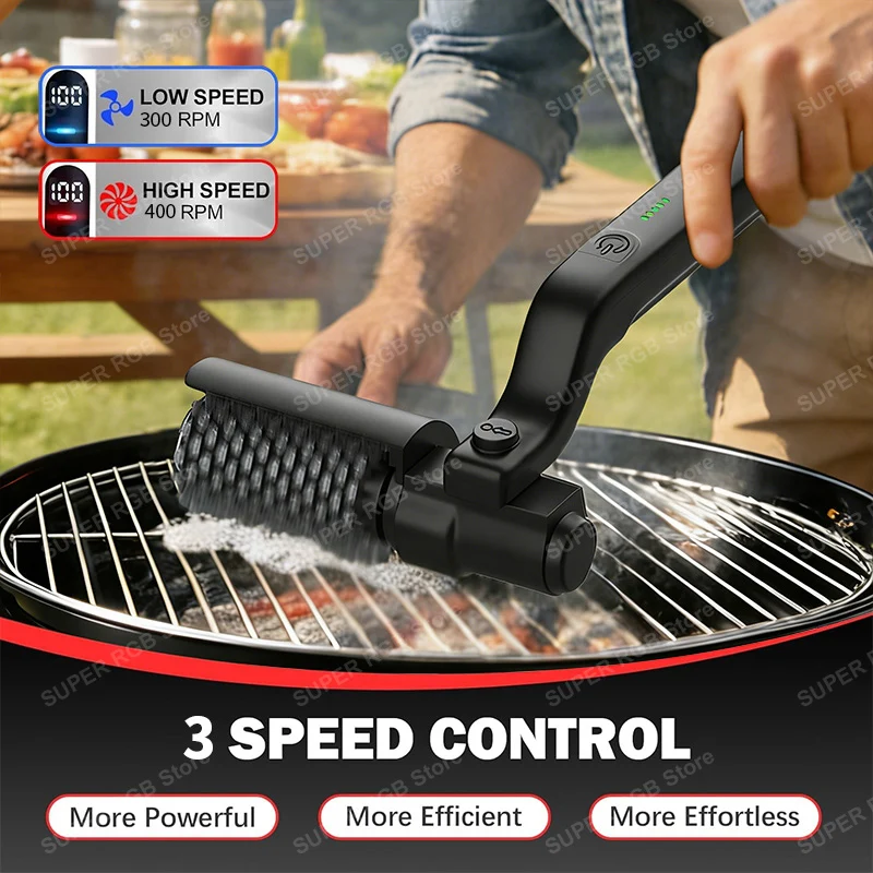 Electric Grill Cleaning Brush Rotary BBQ Cleaner Tool 3-Speed 2600mAh Cordless Rechargeable Adjustable Angle Gifts for Electric Grill Cleaning Brush Rotary BBQ Cleaner Tool 3-Speed 2600mAh Cordless Rechargeable Adjustable Angle Gifts for
