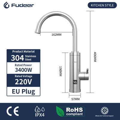 Electric Kitchen Water Heater Tap Instant Hot Stainless Steel Water Faucet Heater Cold Heating Faucet Electric Kitchen Water Heater Tap Instant Hot Stainless Steel Water Faucet Heater Cold Heating Faucet