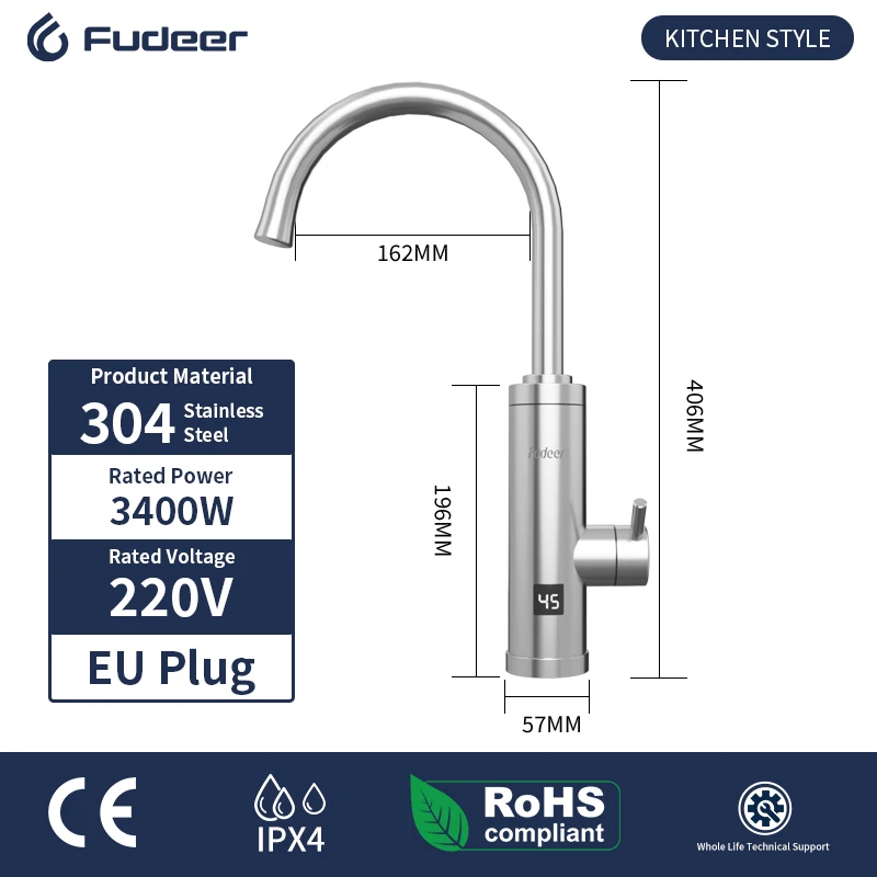 Electric Kitchen Water Heater Tap Instant Hot Stainless Steel Water Faucet Heater Cold Heating Faucet Electric Kitchen Water Heater Tap Instant Hot Stainless Steel Water Faucet Heater Cold Heating Faucet