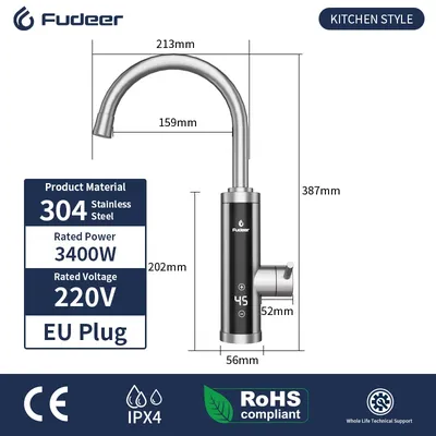 Electric Kitchen Water Heater Tap Instant Hot Stainless Steel Water Faucet Heater Cold Heating Faucet Electric Kitchen Water Heater Tap Instant Hot Stainless Steel Water Faucet Heater Cold Heating Faucet