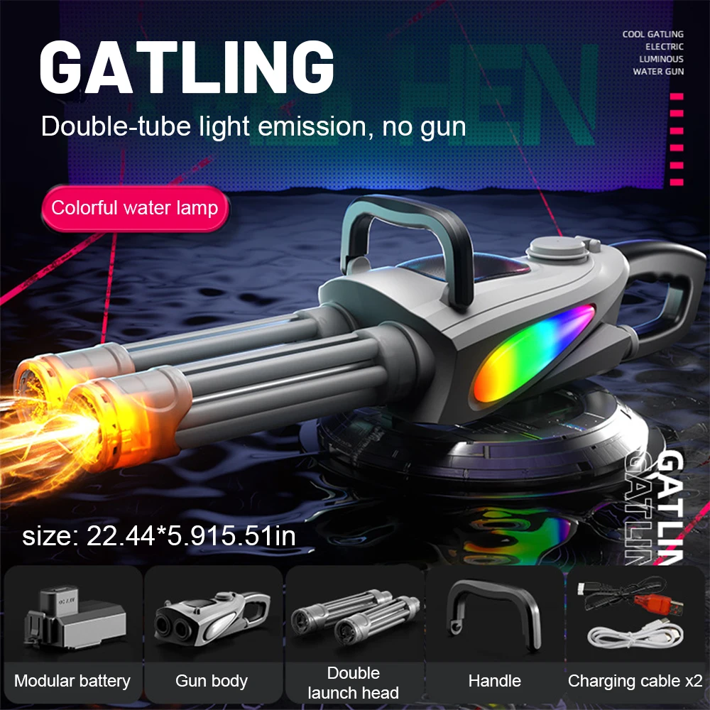 Electric LED Rotating Barrel Gatling Water Gun Toy Automatic Spray Water Pistol Blaster Cannon Pool Summer Toy for Kids Electric LED Rotating Barrel Gatling Water Gun Toy Automatic Spray Water Pistol Blaster Cannon Pool Summer Toy for Kids